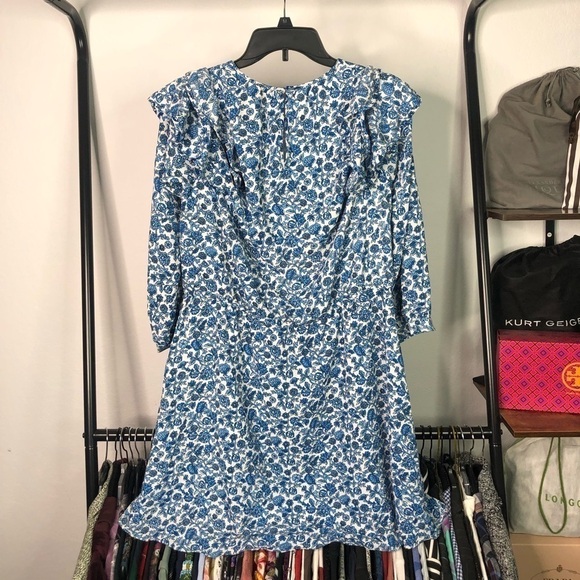 MICHAEL Michael Kors Cold Ruffle Shoulder Blue Floral China Print Ditsy Dress - Picture 4 of 9